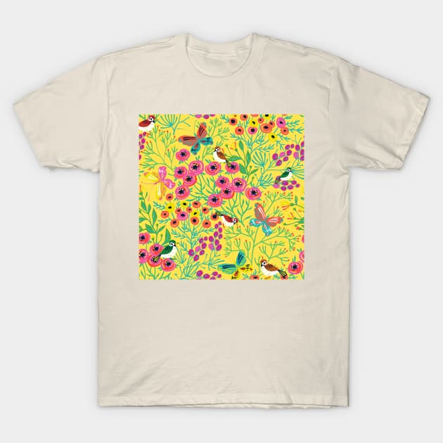 Floral And Sparrow T-Shirt by Pris25